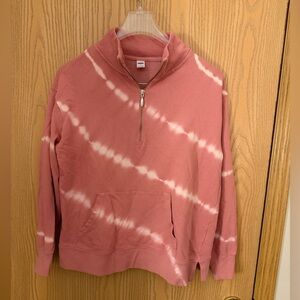 OLD NAVY Tie Dye Pink and White 1/4 Zip Long Sleeve Front Pocket Casual Top